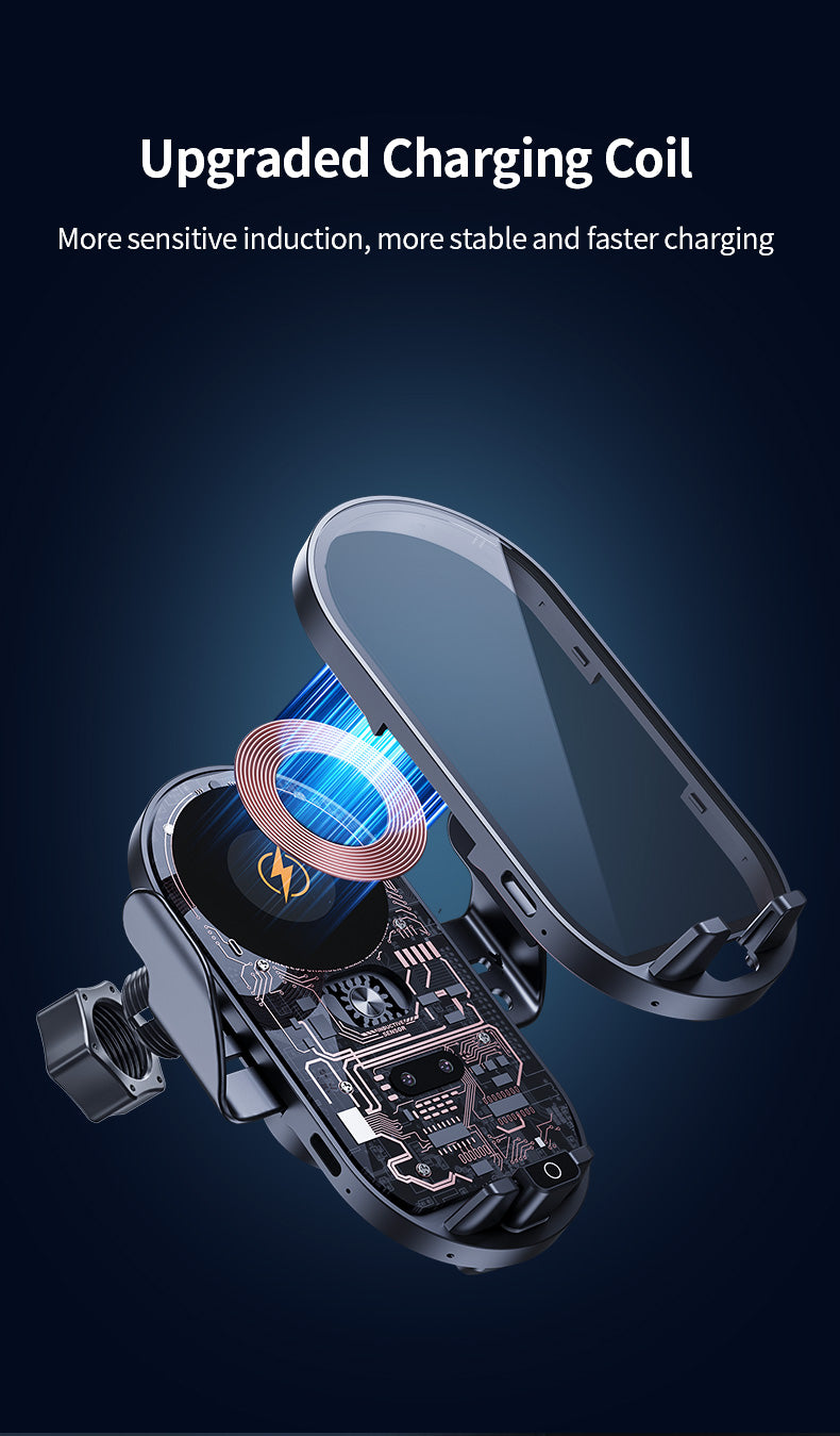 Car dash mounted wireless charging phone holder and metal and silicone suction cup