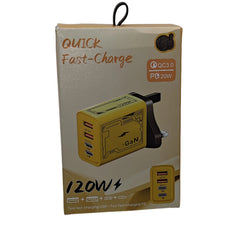 PowerCore 4-Port USB Wall Charger with Quick Charge 3.0 and 20W output, compact UK plug adapter for charging phones, tablets, cameras, and travel gadgets with heat-resistant ABS build.