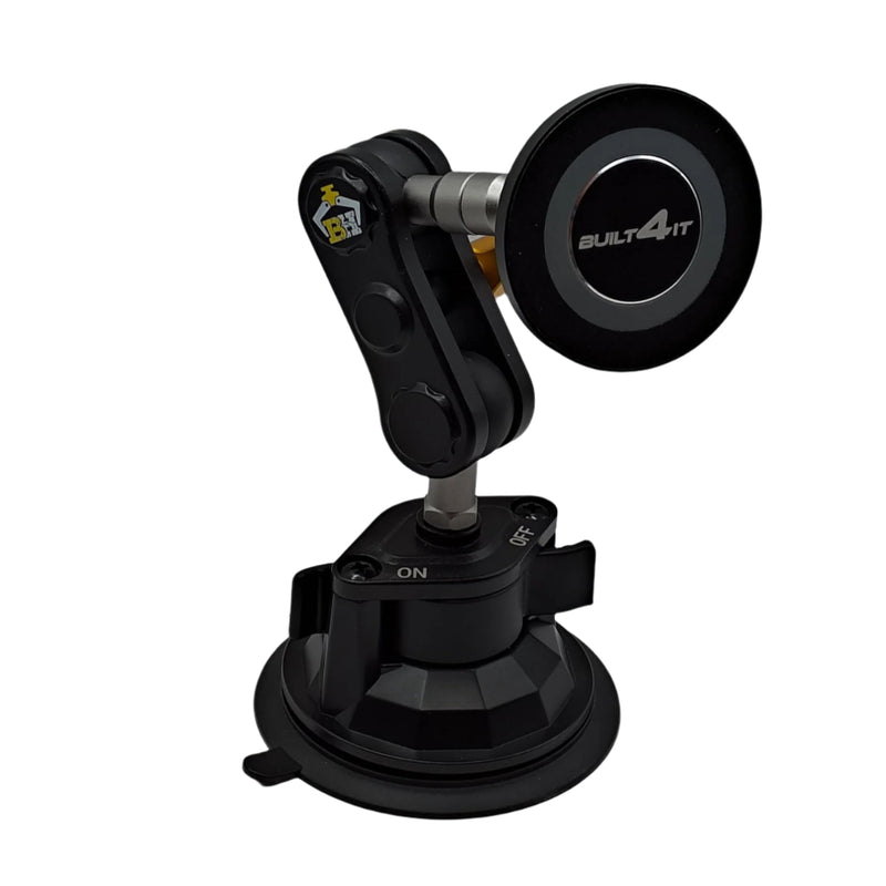 Black car mount with suction cup on a gray background