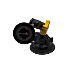 Black car mount with suction cup on a gray background