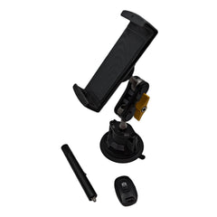 Black car phone mount with additional components on a white background