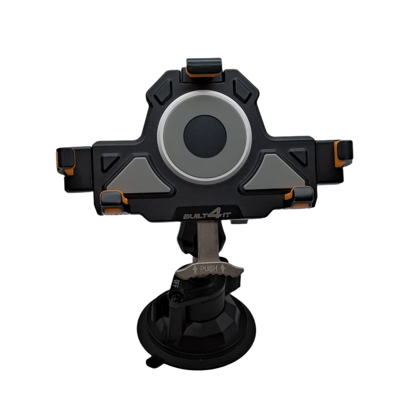 Black and orange suction cup tool on a white background