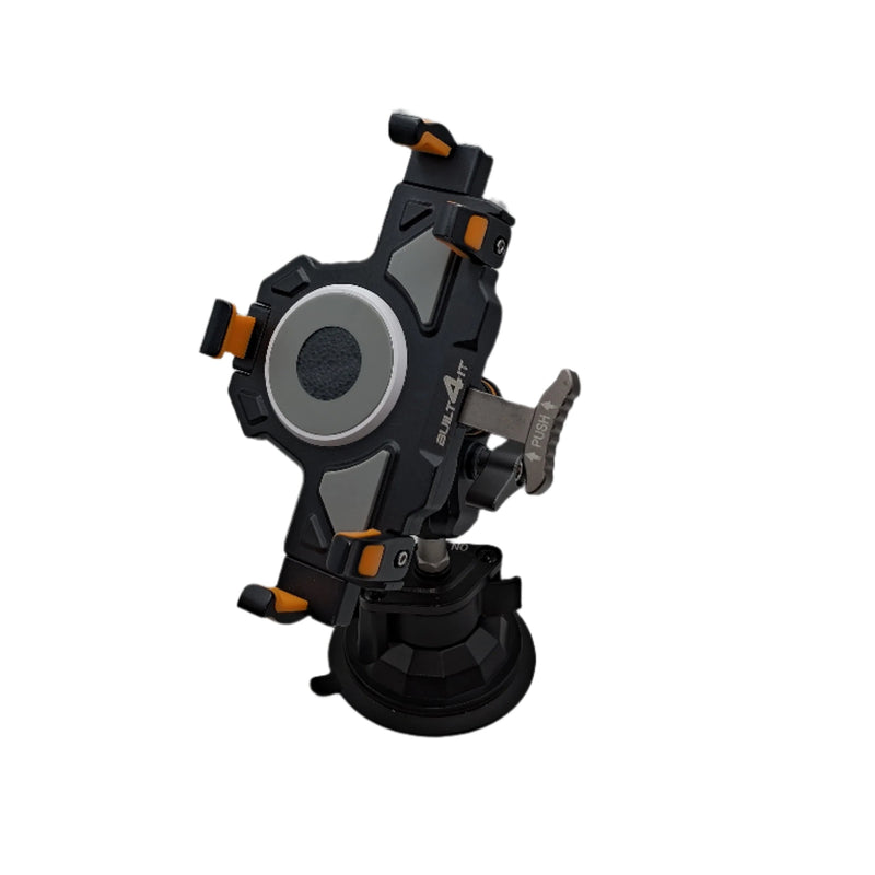 Black and orange suction cup tool on a white background