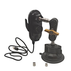 Car dash mounted wireless charging phone holder and metal and silicone suction cup
