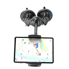 Car phone mount with additional parts on a car interior ceiling.