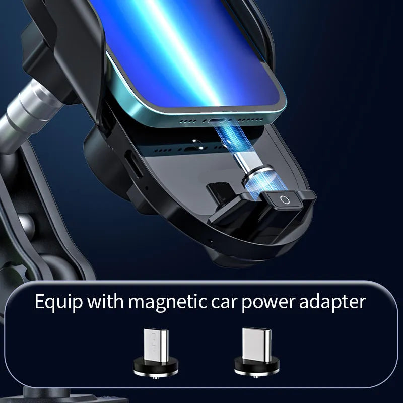 Car dash mounted wireless charging phone holder and metal and silicone suction cup