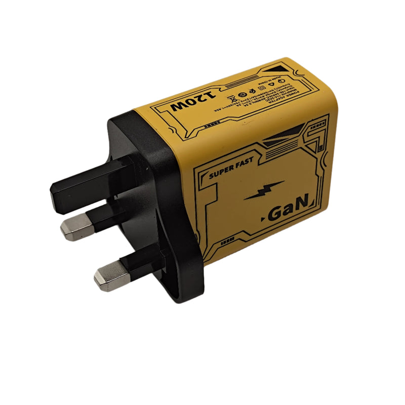 PowerCore 4-Port USB Wall Charger with Quick Charge 3.0 and 20W output, compact UK plug adapter for charging phones, tablets, cameras, and travel gadgets with heat-resistant ABS build.