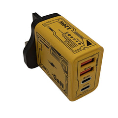 PowerCore 4-Port USB Wall Charger with Quick Charge 3.0 and 20W output, compact UK plug adapter for charging phones, tablets, cameras, and travel gadgets with heat-resistant ABS build.