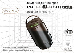 Power Trip compact dual USB car charger with USB-C and USB-A fast charging