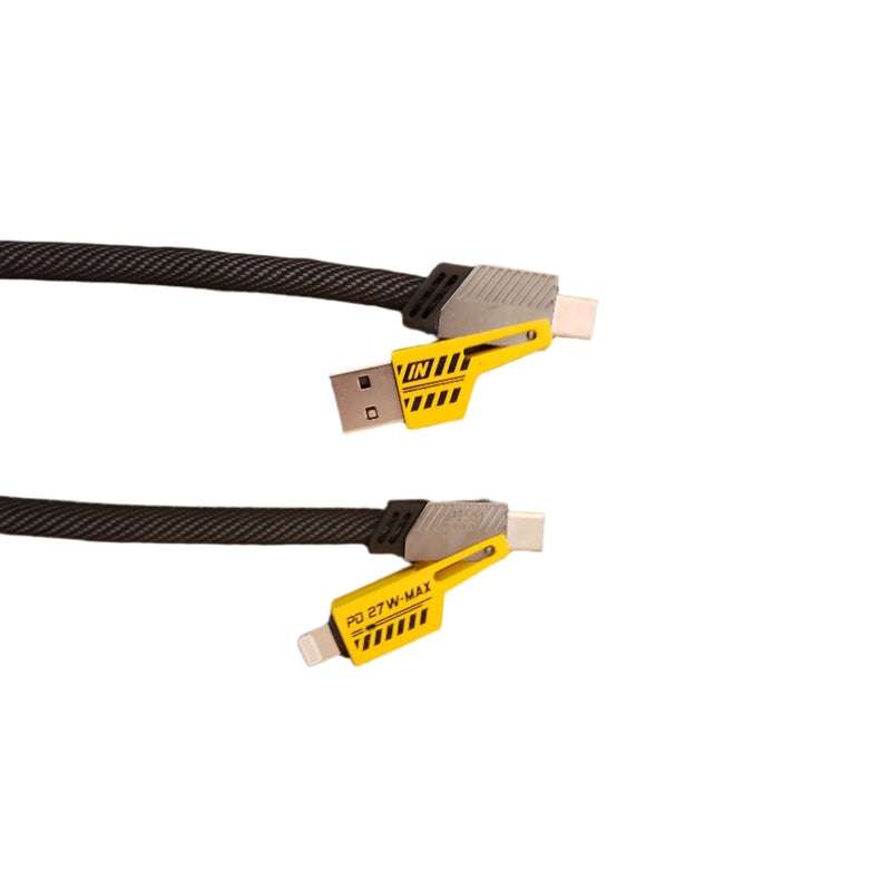 4-in-1 PD 27W fast charging cable with USB-A, USB-C, and Lightning connectors – universal compatibility.