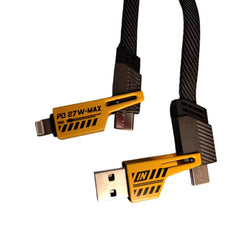 4-in-1 PD 27W fast charging cable with USB-A, USB-C, and Lightning connectors – universal compatibility.